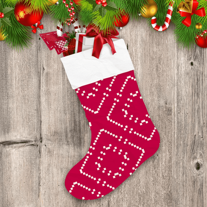 Simple Abstract Minimal Ornamental Texture With Snowflakes By Squares Crosses Christmas Stocking