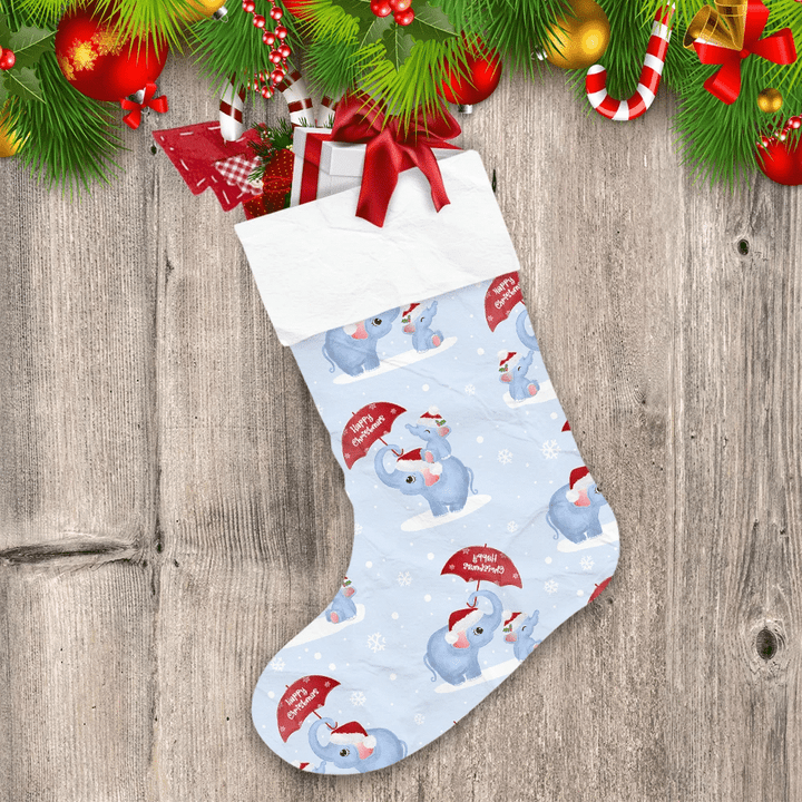 Cute Elephant For Happy Christmas In Snow Christmas Stocking Christmas Gift