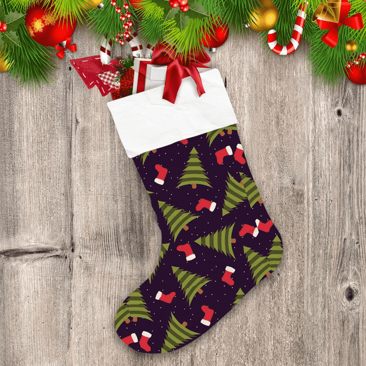 Christmas Tree And Socks On Dark Purple Background Christmas Stocking