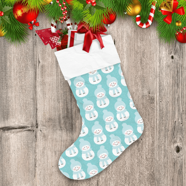 Merry Christmas With Baby Snowman In Blue Hat And Scarf Christmas Stocking