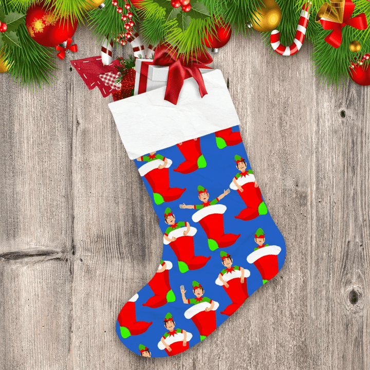 Christmas Little Santa Elf In Red Socks Pattern Christmas Stocking