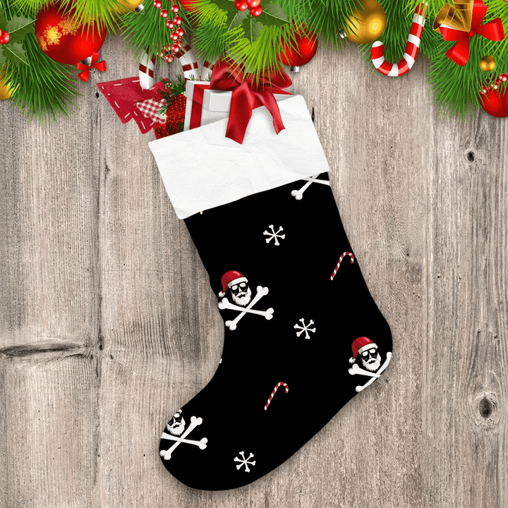Skull With Bones With A Beard And Hat Of Santa Claus Christmas Stocking