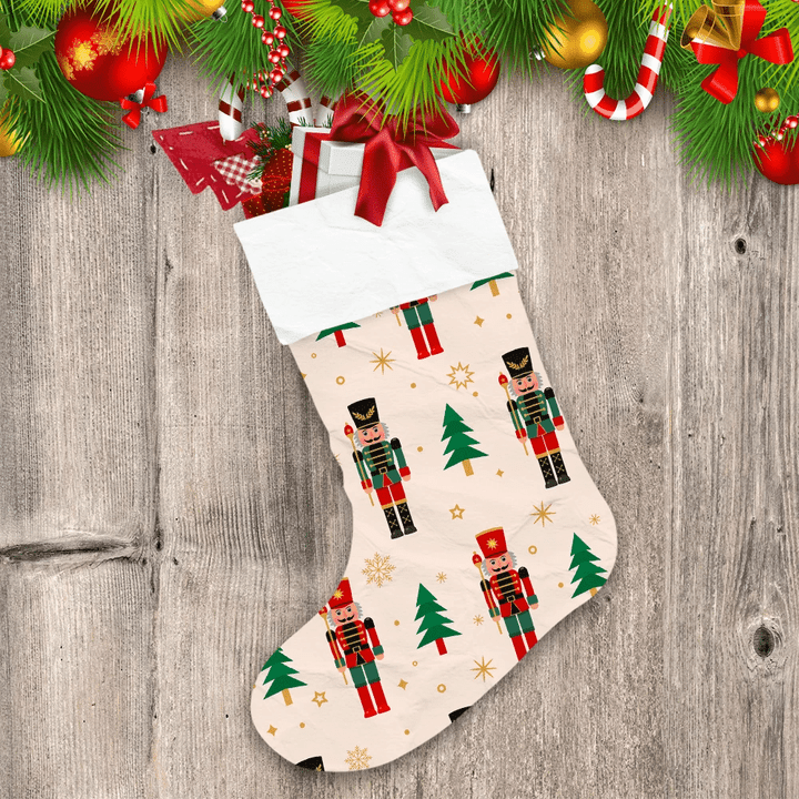 Cool Nutcrackers Christmas Trees And Snowflakes On Pink Background Christmas Stocking