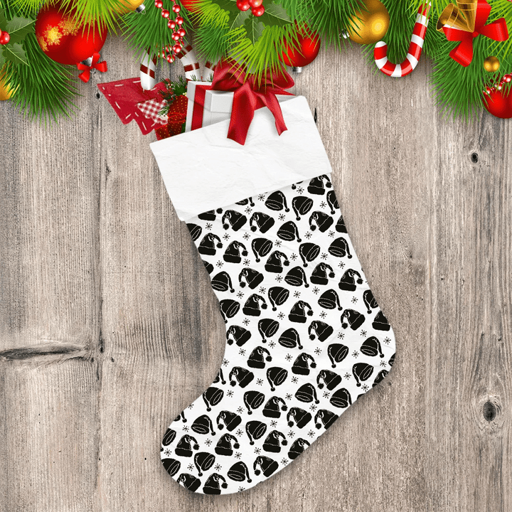 Black And White Gnomes Santas Cap With Snowflakes Pattern Christmas Stocking