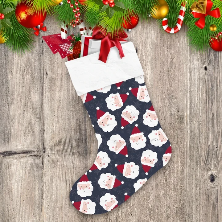 Snowflake Background With Cute Santa Clause Face Pattern Christmas Stocking