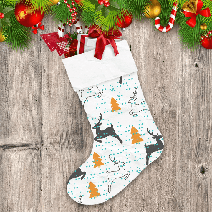 Christmas Winter Trees And Reindeer Silhouettes Christmas Stocking