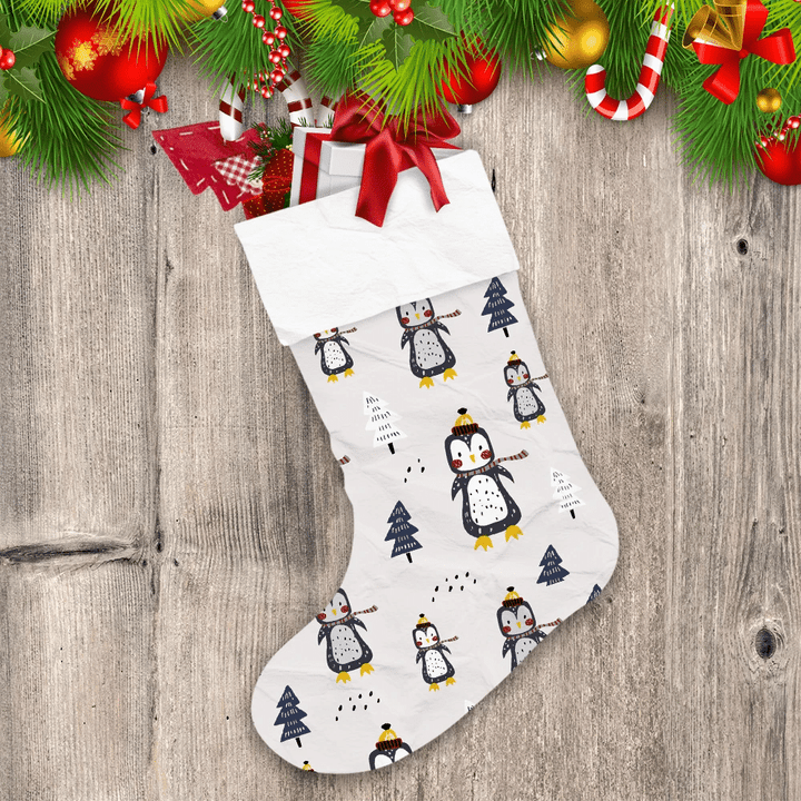 Merry Christmas Winter With Cute Penguins Christmas Stocking
