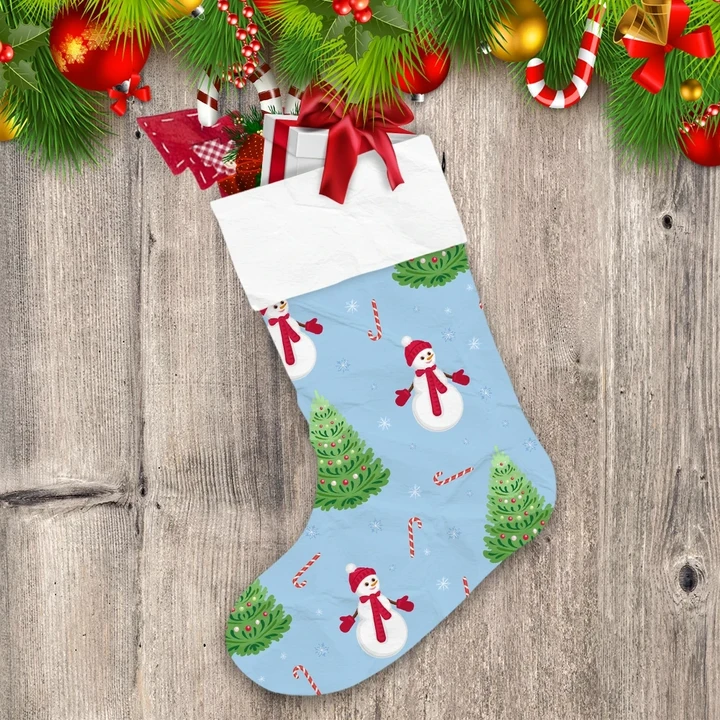 Cute Snowman Beautiful Christmas Trees And Candy Christmas Stocking