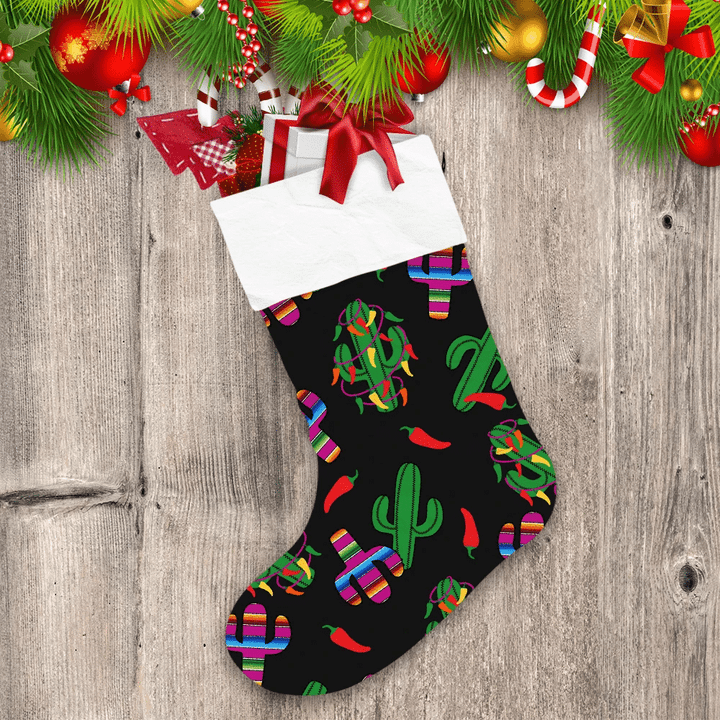 Christmas Cute Cactus With Mexican Blanket Stripes Christmas Stocking