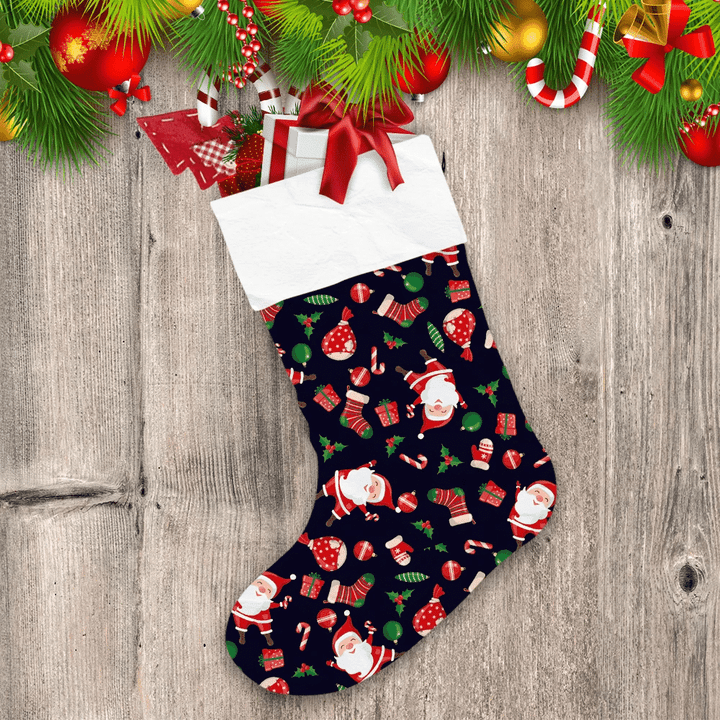 Happy Santa Claus With Christmas Elements Pattern Christmas Stocking