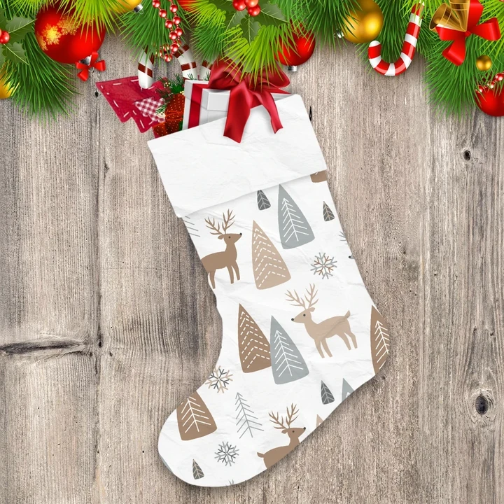 Christmas White Background With Deer And Forest Christmas Stocking