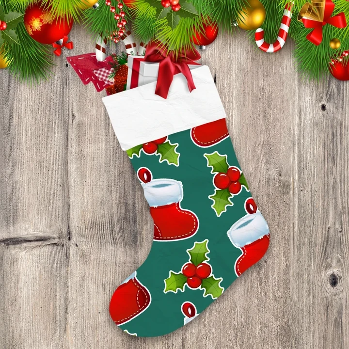 Christmas Socks With Plant On Pine Green Background Christmas Stocking