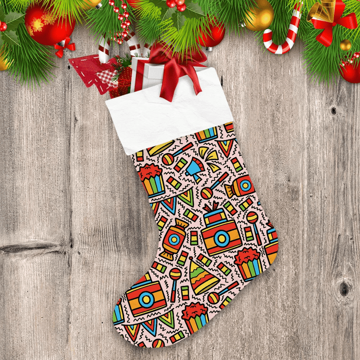 Multicolored Hand Drawn Shape Christmas Elements Pattern Christmas Stocking