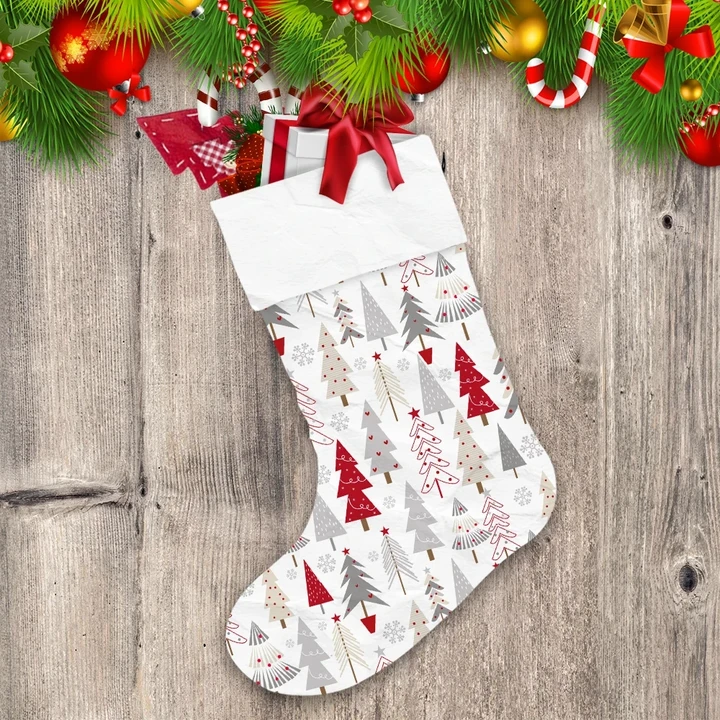 Seasonal Winter Trees Forest With Snowflakes Pattern Christmas Stocking