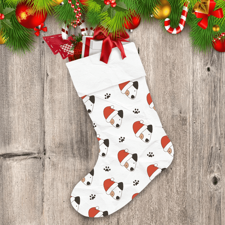 Cartoon Lovely Christmas Dogs With Santa's Hat Christmas Stocking