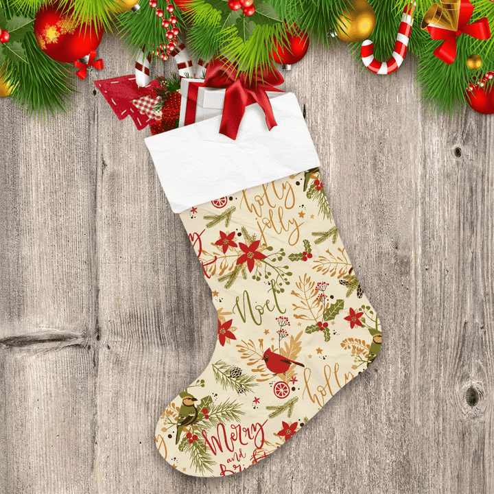 Lively Garden Merry And Bright Holly Jolly Berries Cardinal Birds Christmas Stocking