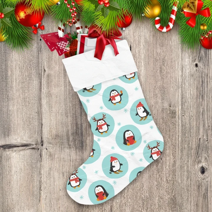 Christmas Festive Background With Cute Cartoon Penguins Christmas Stocking