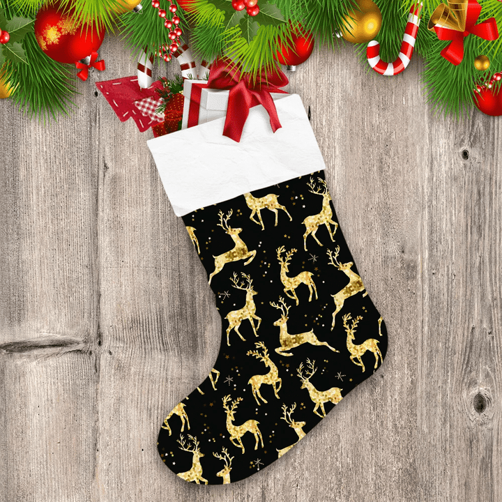 Christmas Fancy Gold Deer On ? Black Background Christmas Stocking