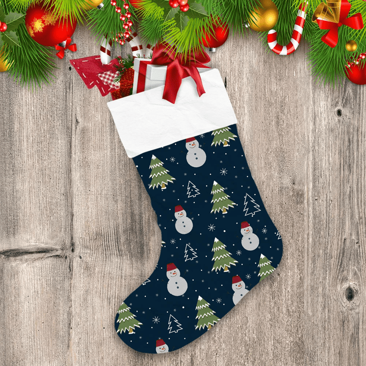 Christmas Snowman In Pine Tree Forrest Christmas Stocking
