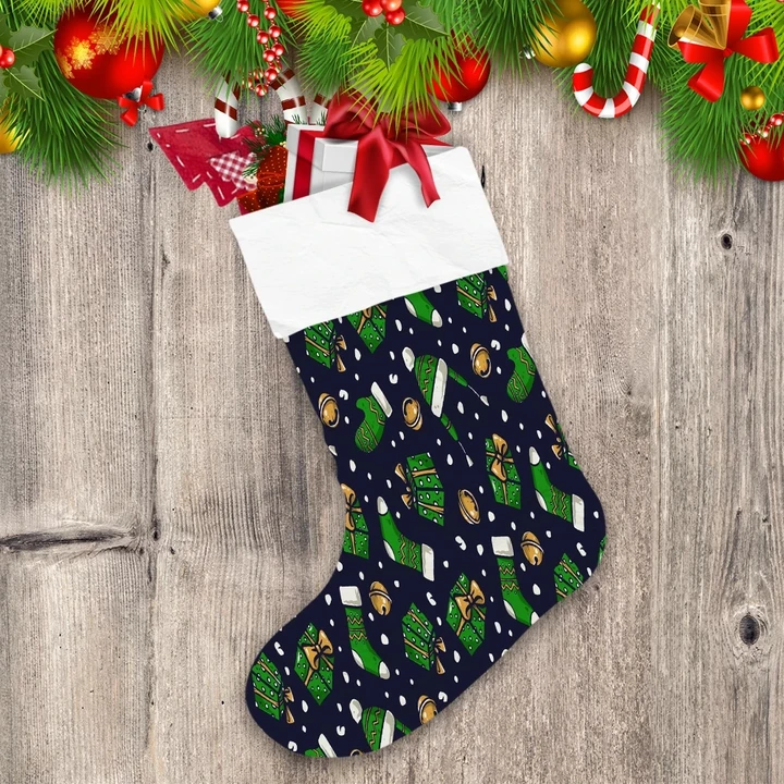 Green Christmas Clothes Gifts And Bells Christmas Stocking