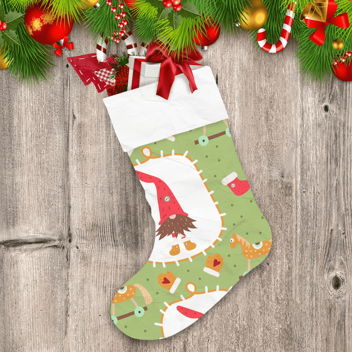 Little Gnomes Wearing Yellow Sock Illustration Christmas Stocking