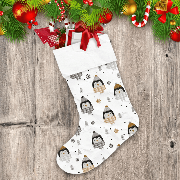 Christmas Winter With Face Penguins Hand Drawn Christmas Stocking