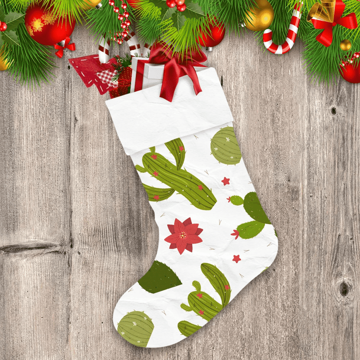 Christmas With Cactus And Poinsettia Flower Christmas Stocking