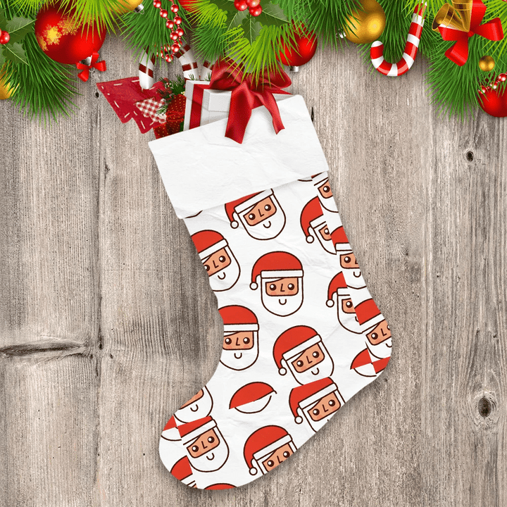 Santa Claus Face With Red Hat Hand Drawn Pattern Christmas Themed Christmas Stocking
