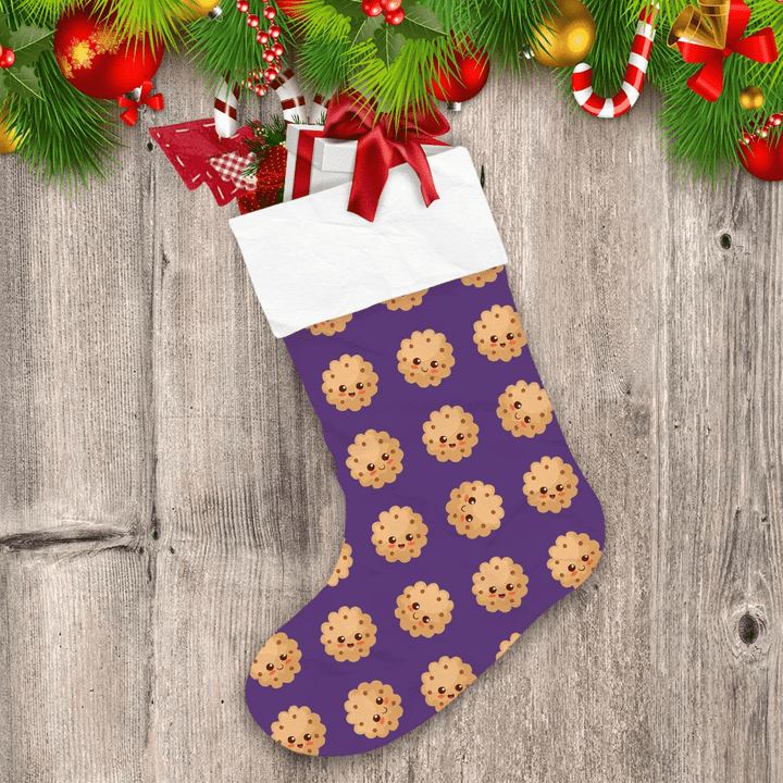 Kawaii Smiling And Happy Food Characters On Purple Background Christmas Stocking