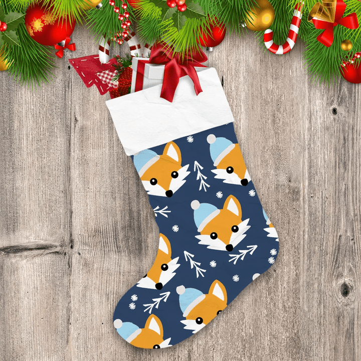 Cute Fox With Blue Christmas Hat Christmas Stocking