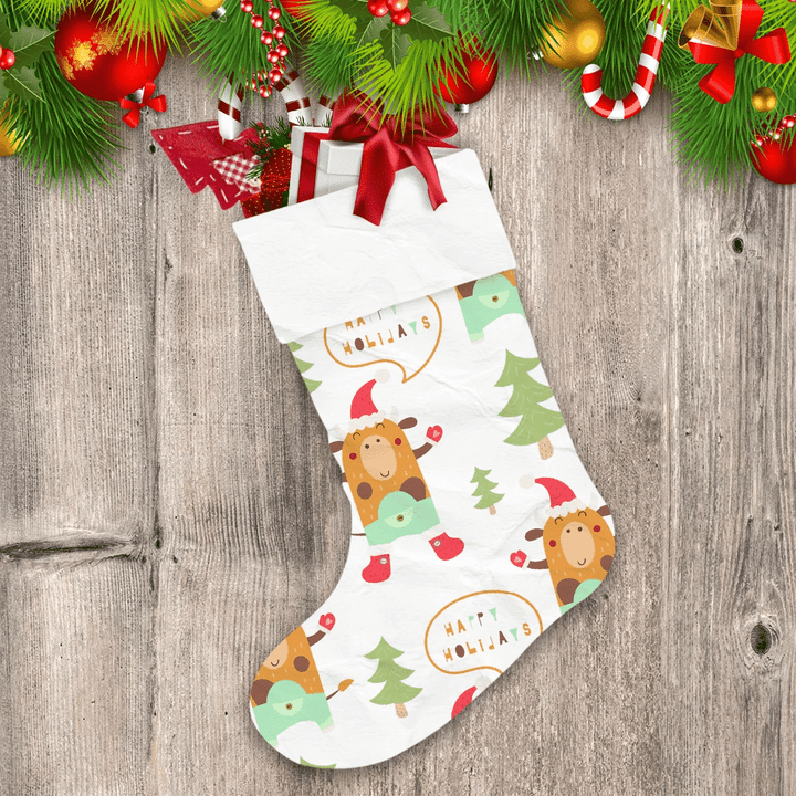 Christmas Cow And Lettering Happy Holiday Christmas Stocking