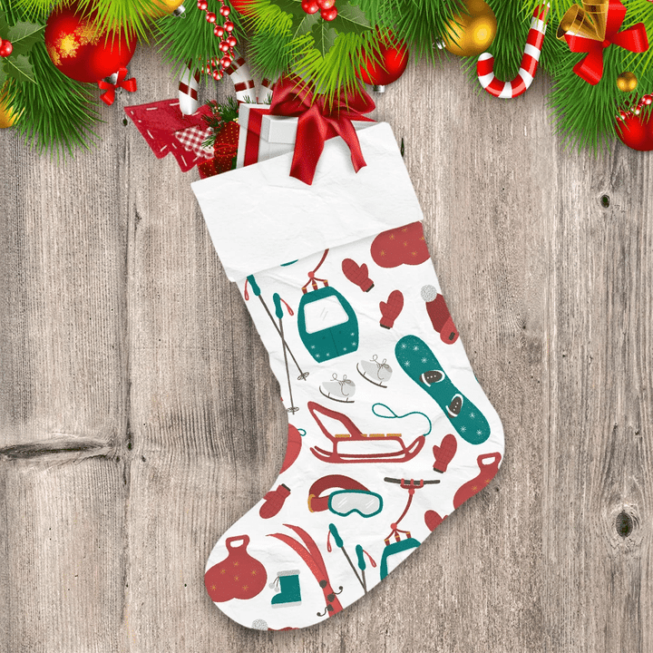 Cold Season Sport Equipment With Mittens Shoes Illustration Christmas Stocking