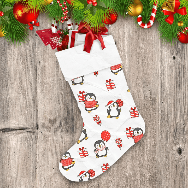 Christmas Background Cute Penguins Happy Day Christmas Stocking