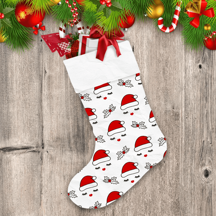 Christmas With Eyelashes Red Lips Santa Hats And Holly Christmas Stocking