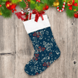 Attractive Holly Berries Branches With Snowflakes On Dark Blue Background Christmas Stocking