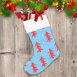 Red Christmas Trees On Snowballs On Blue Background Christmas Stocking