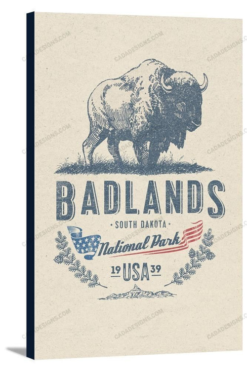 Badlands National Park, South Dakota - Buffalo Insignia  Matte Canvas - Wall Art Decor