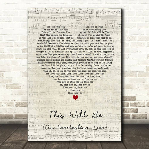 Natalie Cole This Will Be (An Everlasting Love) Script Heart Song Lyric Music Print - Canvas Print Wall Art Decor