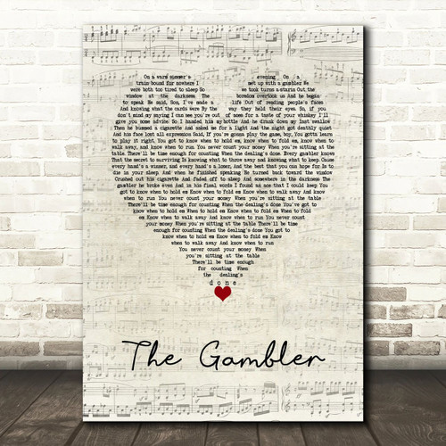 Kenny Rogers The Gambler Script Heart Song Lyric Wall Art Print - Canvas Print Wall Art Decor