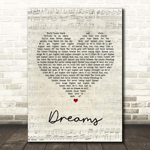 Van Halen Dreams Script Heart Song Lyric Print - Canvas Print Wall Art Decor
