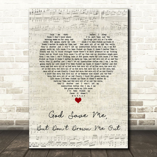 Yungblud god save me, but don't drown me out Script Heart Song Lyric Art Print - Canvas Print Wall Art Decor