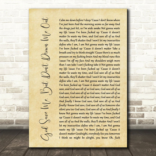 YUNGBLUD God Save Me, But Don't Drown Me Out Rustic Script Song Lyric Art Print - Canvas Print Wall Art Decor