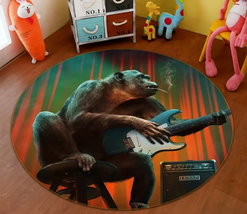 3D Orangutan Playing Guitar Round Rug - Round Carpet Home Decor