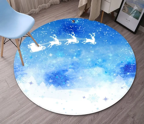 3D Blue Starry Sleigh Deer 66029 Christmas Round Rug - Round Carpet Home Decor Xmas