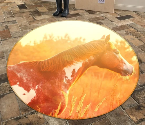 3D Brown And White Horses Round Rug - Round Carpet Home Decor