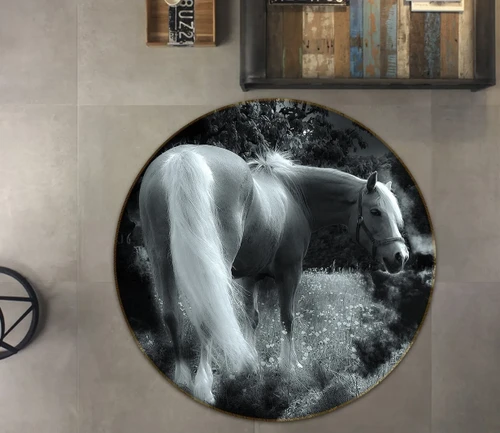 3D Beautiful Night White Horse Round Rug - Round Carpet Home Decor