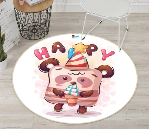 3D Cartoon Happy Bear 81100 Round Rug - Round Carpet Home Decor