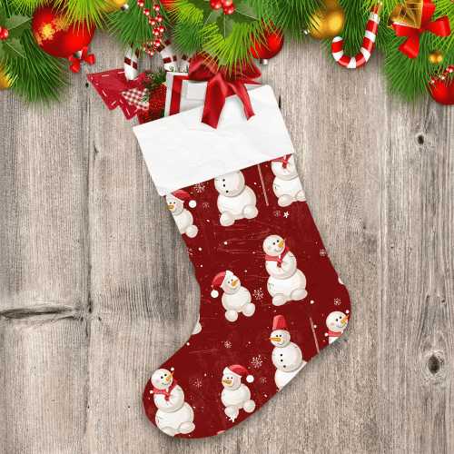 Christmas Vintage Dark Red With Snowman Christmas Stocking