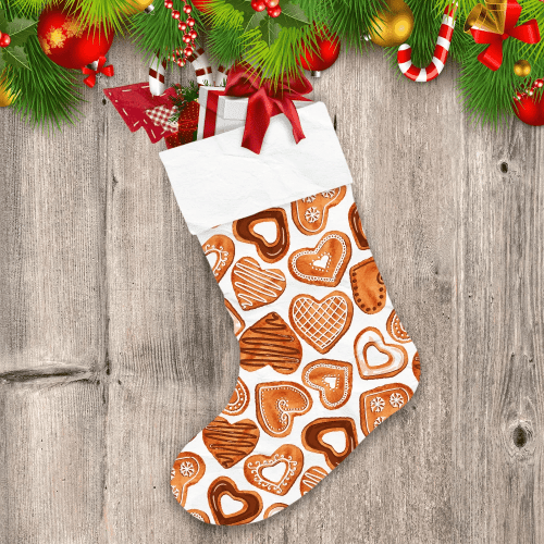Vintage Watercolor Elements With Heart Shape Cookies Pattern Christmas Stocking