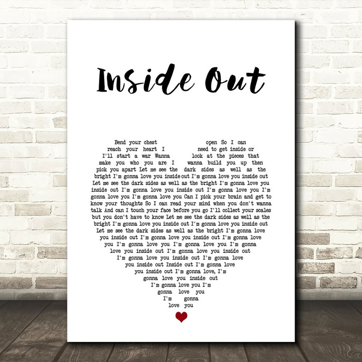 The Chainsmokers Inside Out White Heart Song Lyric Art Print